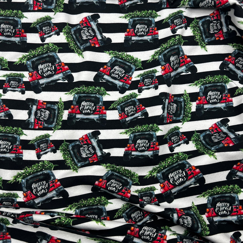 Christmas Jeep Cotton/Spandex - by the yard
