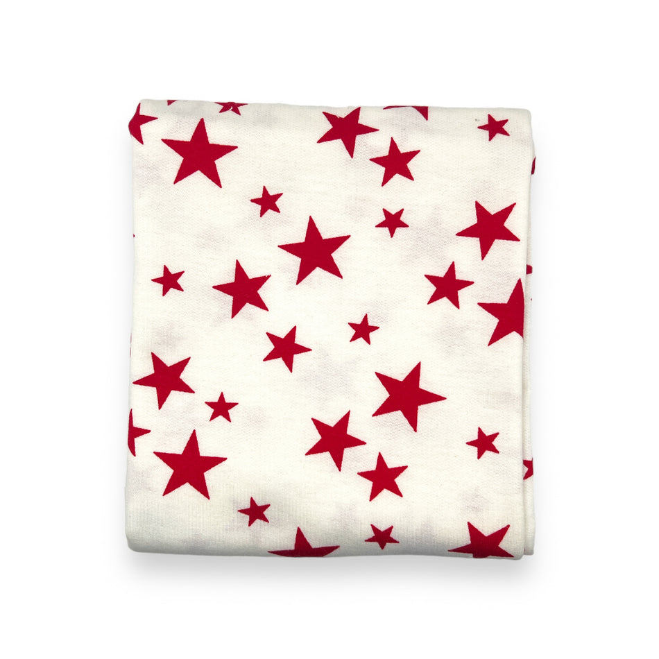 French Terry Knit Fabric - (Red Stars/White)