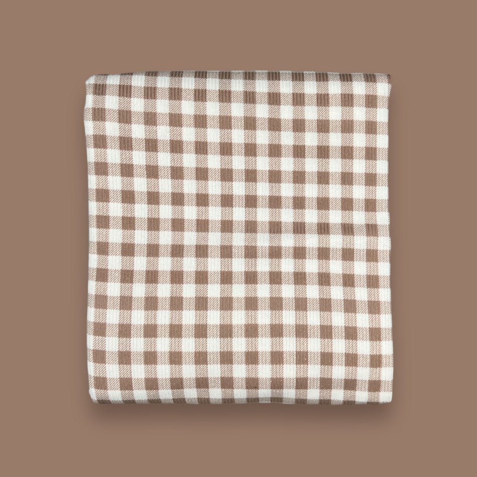 Taupe/White Gingham Rib Knit - by the yard