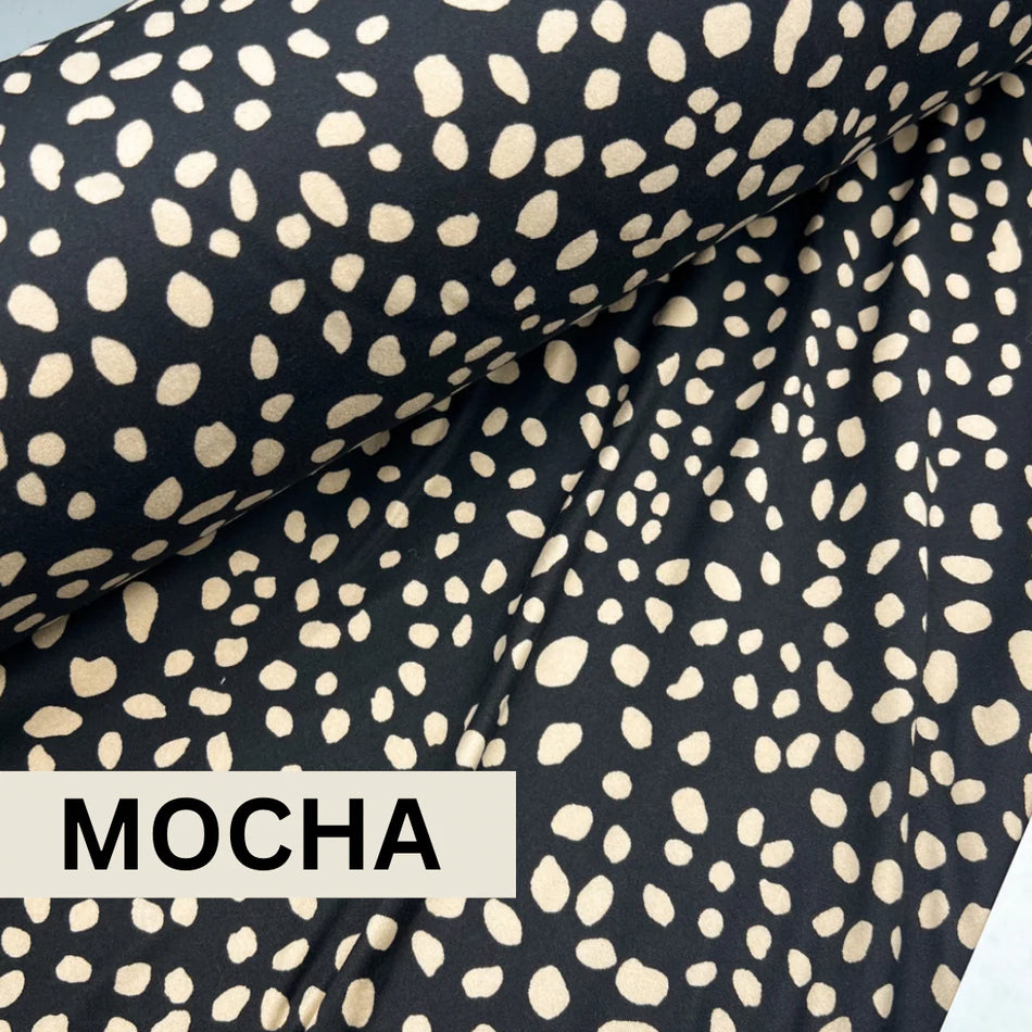 Double Brushed Polyester (DBP) - Disperse Dots (Mocha Dots/Black)