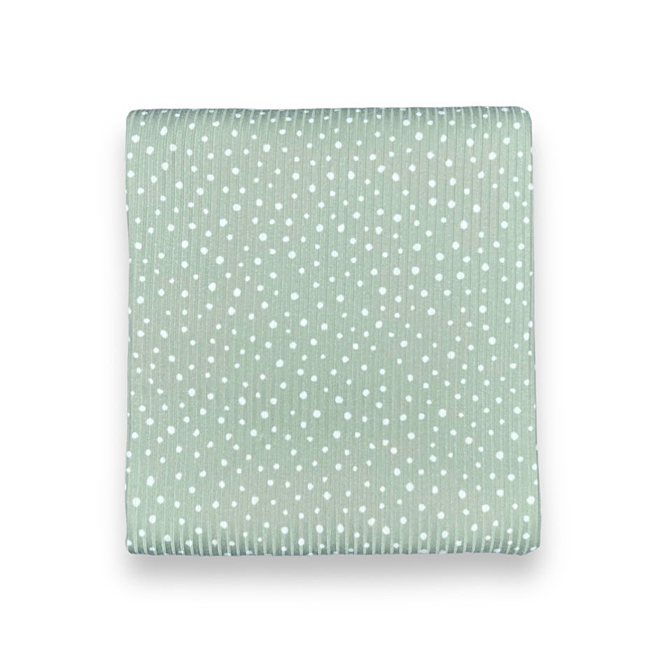 Stretch Rib Knit Fabric - Dainty Dots (Sage)