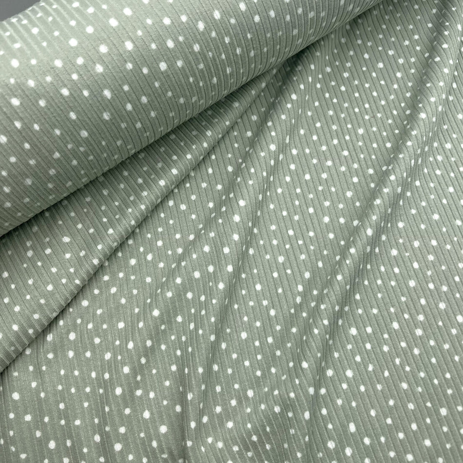 Stretch Rib Knit Fabric - Dainty Dots (Sage)