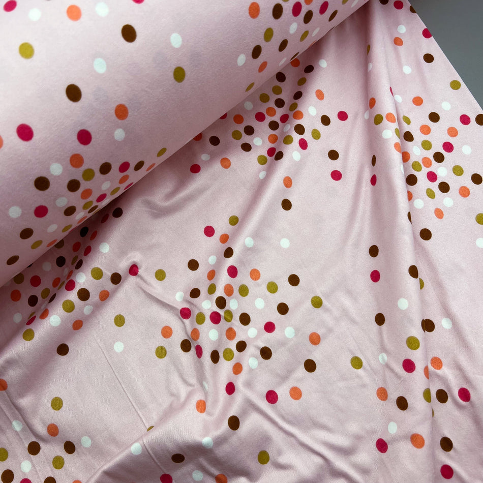 Double Brushed Polyester (DBP) - Pink Confetti Dots