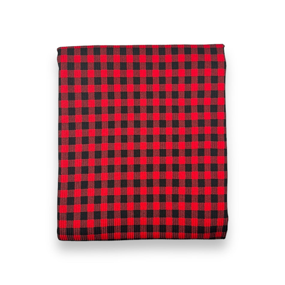 Rib Knit Fabric  -Red/Black Gingham