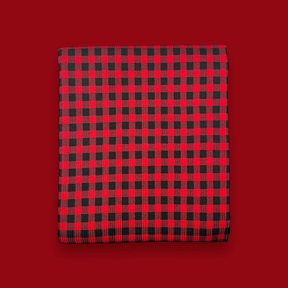Rib Knit Fabric  -Red/Black Gingham