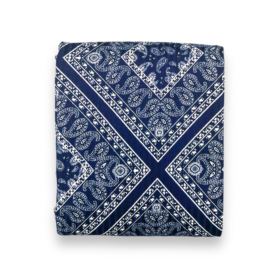 Rib Knit Fabric -  Navy Paisley/Bandana