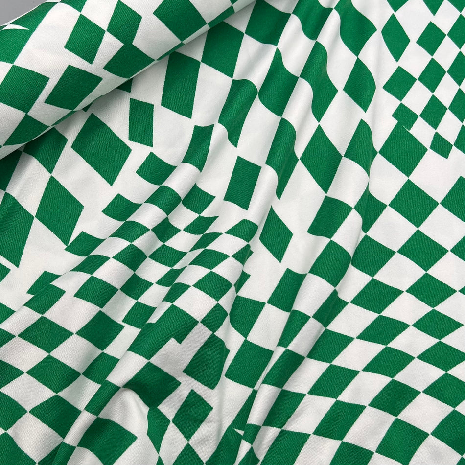 Green Wavy Checkerboard DBP - by the yard